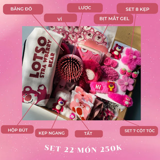 Set hộp quà màu hồng gấu lotso tặng sinh nhật quà valentine tự chọn theo yêu cầu