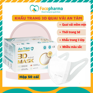  Khẩu trang 3d mask kháng khuẩn ngăn bụi mịn dây đeo mềm mại thoải mái chính hãng An Tâm hộp 50 cái AT3D50O 