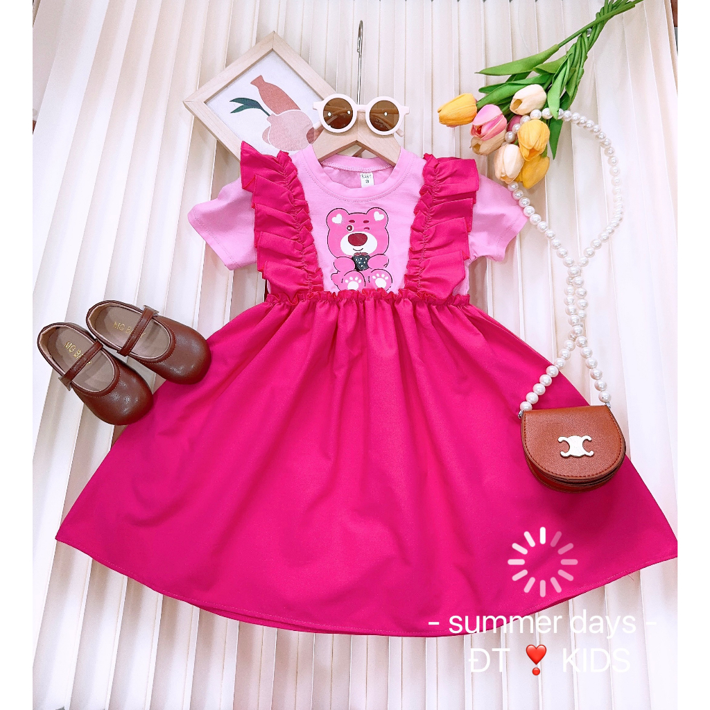 Váy gấu dâu lotso phối tay bèo xinh yêu cho bé gái