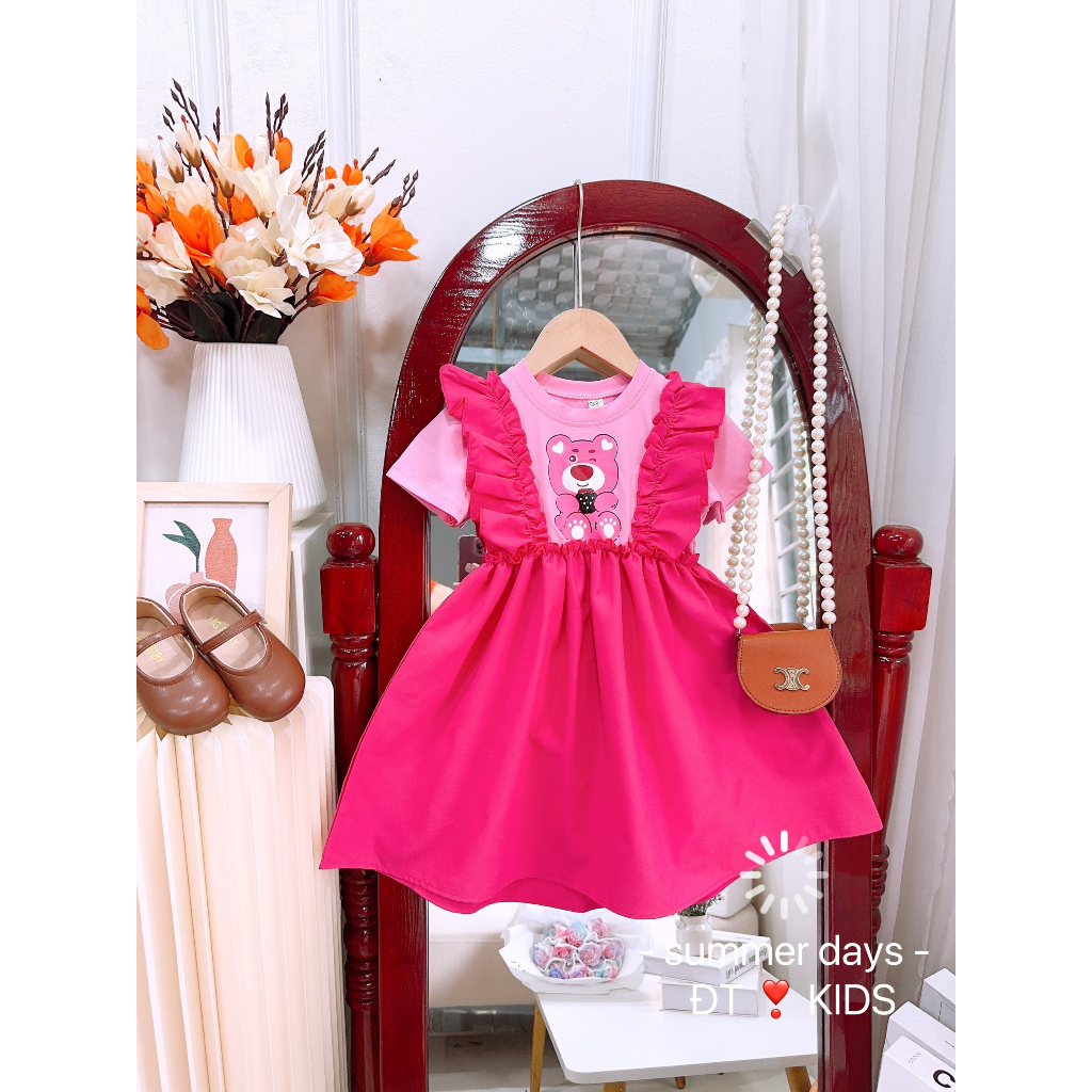 Váy gấu dâu lotso phối tay bèo xinh yêu cho bé gái