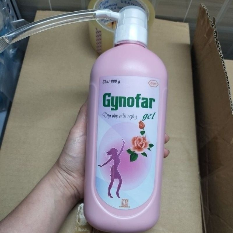 Dung dịch vệ sinh phụ nữ Gynofar gel 800ml, ddvs dùng ngoài giúp sát trùng ngoài da có vòi