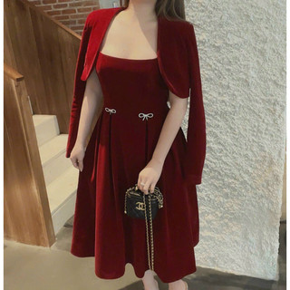 Đầm nữ thời trang mặc đi tiệc chất Umi hai dây cúp ngực gắn nơ eo váy maxi xoè kèm áo khoác tay dài cao cấp