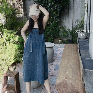 Váy yếm jean trơn mẫu mới phối túi ngực siêu cute!