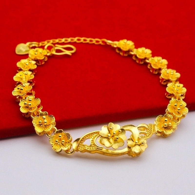 Lắc tay hoa mai mạ vàng 24k hoạ tiết full lắc rẻ đẹp Kami