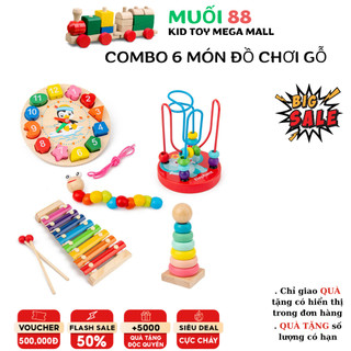 Bộ đồ chơi gỗ thông minh phát triển tư duy trí tuệ cho bé Combo 6 món đồ chơi Montessori bằng gỗ an toàn - Muối 88 Store