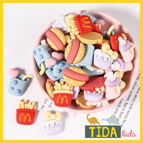 Mô Hình Đồ Ăn Nhanh, Tổng Hợp Charm Slime, Đồ Handmade DIY Sticker Jibbitz Gắn Trang Trí Giày Dép TiDa Kids Shop