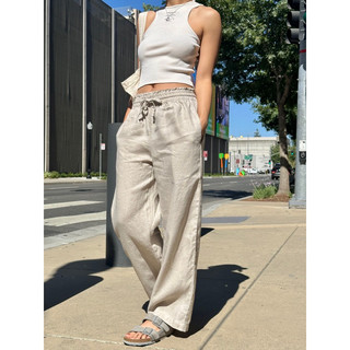 Amegon quần linen ống rộng lưng chun yuki pants ii