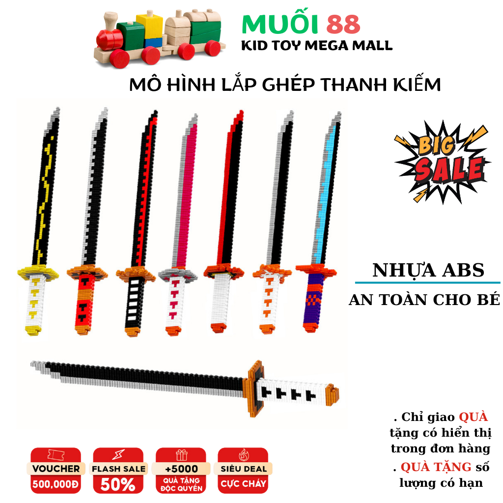 Mô hình lắp ráp kiếm katana zenitsu dài 40cm Bộ đồ chơi lắp ghép thanh kiếm - Muối 88 Store
