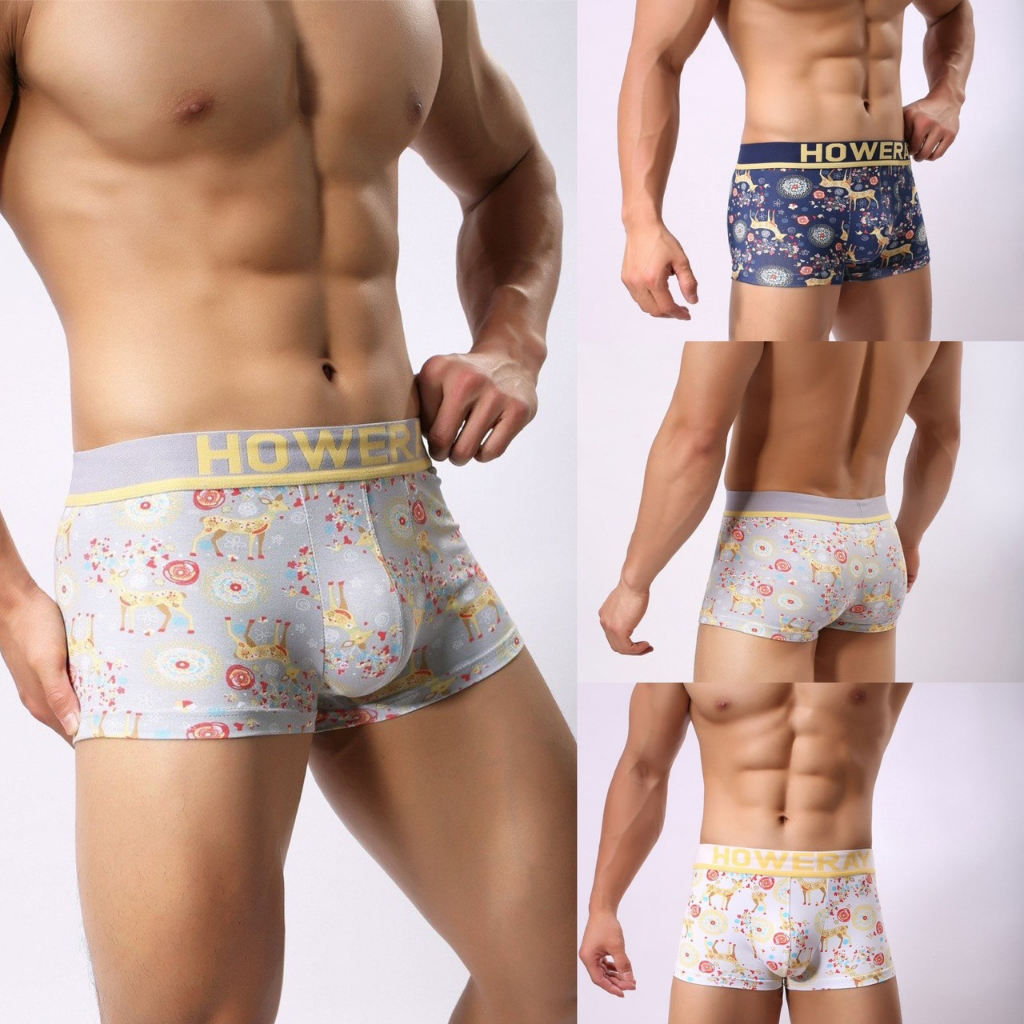 Quần nam, Quần lót nam boxer thun cotton 4 chiều in hoạ tiết Howe Ray - B133