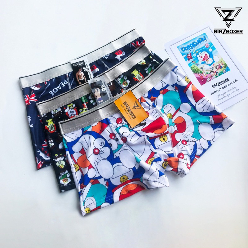 Quần lót nam in hình thun lạnh, quần sịp nam đùi thun lạnh hoạt hình DOREMON freesize<75kg,giao ngẫu nhiên