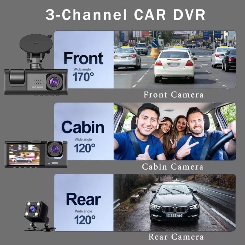 Camera hành trình ôtô 3 mắt ,camera kép full HD 1080 ,quay trước, trong,và sau xe - công nghệ 24h/7