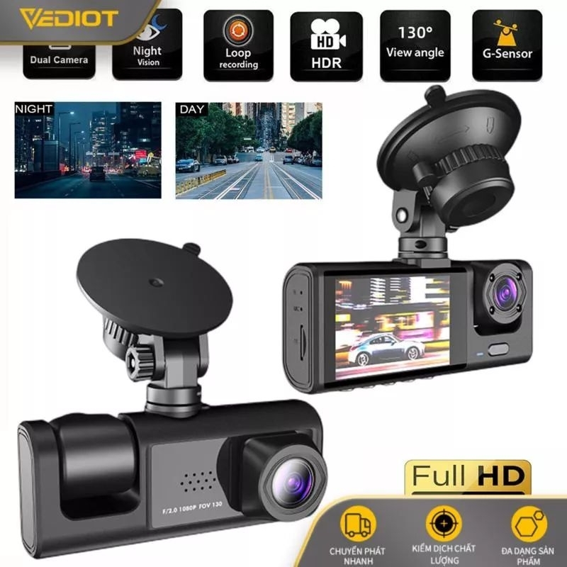 Camera hành trình ôtô 3 mắt ,camera kép full HD 1080 ,quay trước, trong,và sau xe - công nghệ 24h/7