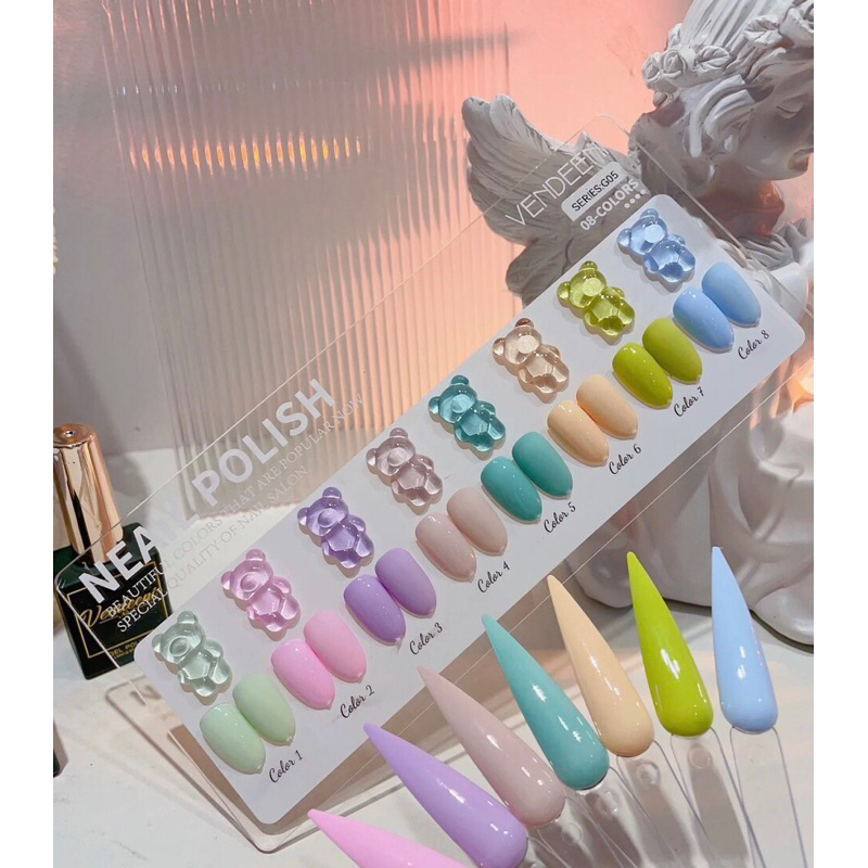 Sét sơn gel màu pastel Vendenni 8 chai kèm bảng màu