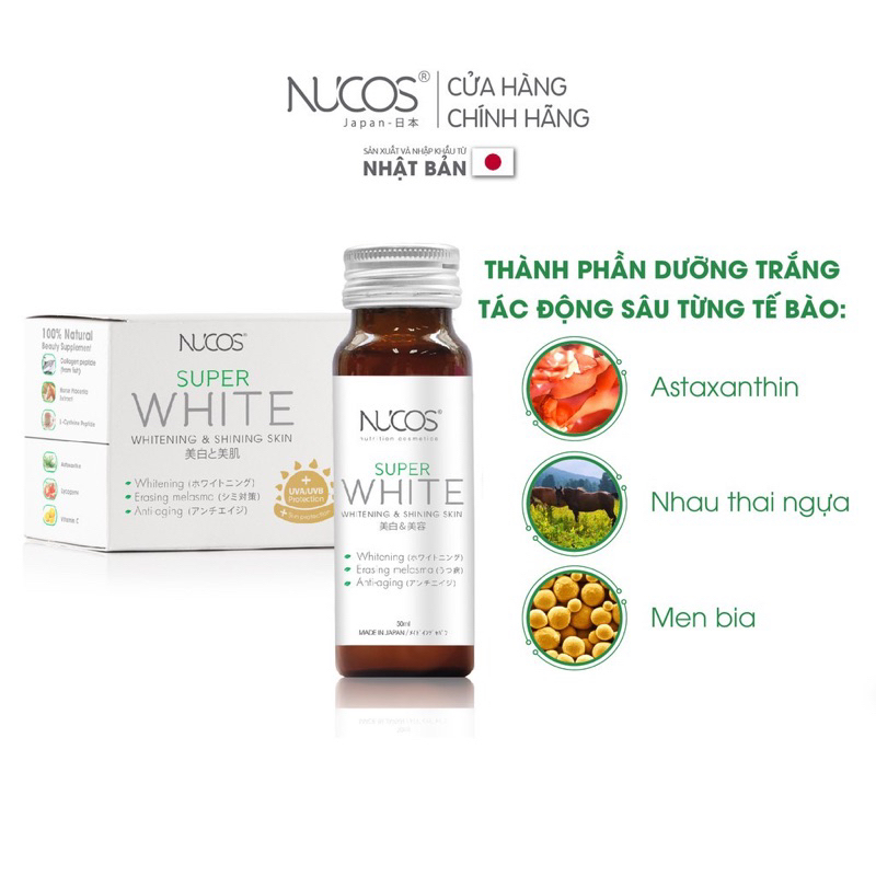 Nước collagen trắng da mờ thâm nám Nucos Super White 50ml x 10 chai