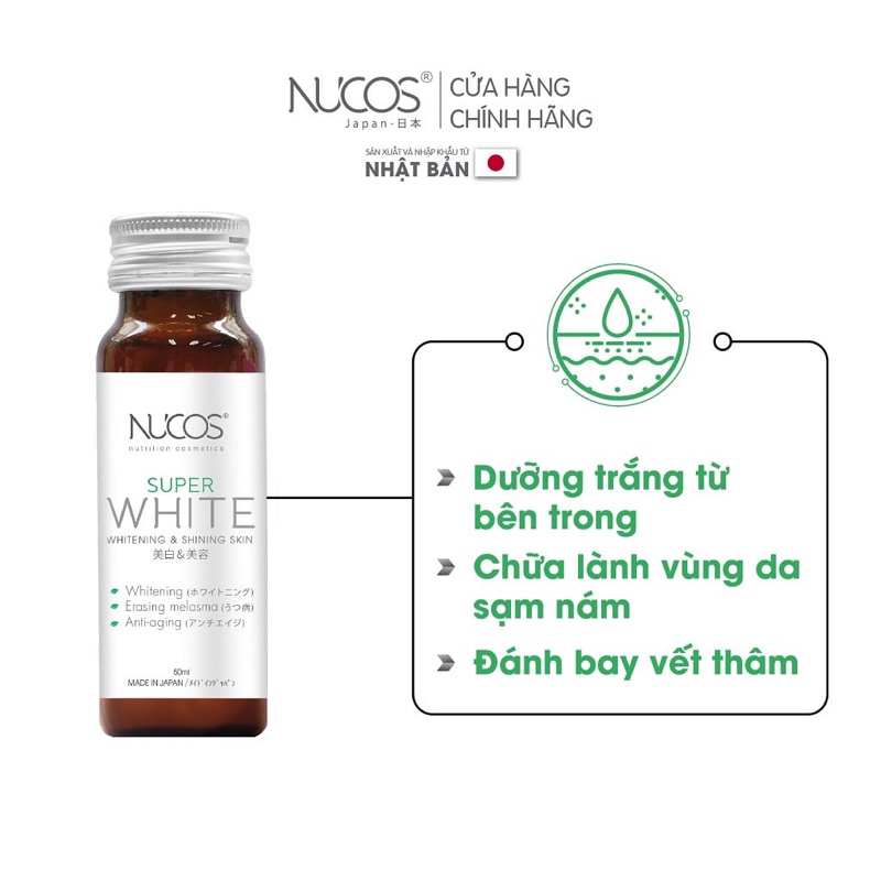 Nước collagen trắng da mờ thâm nám Nucos Super White 50ml x 10 chai