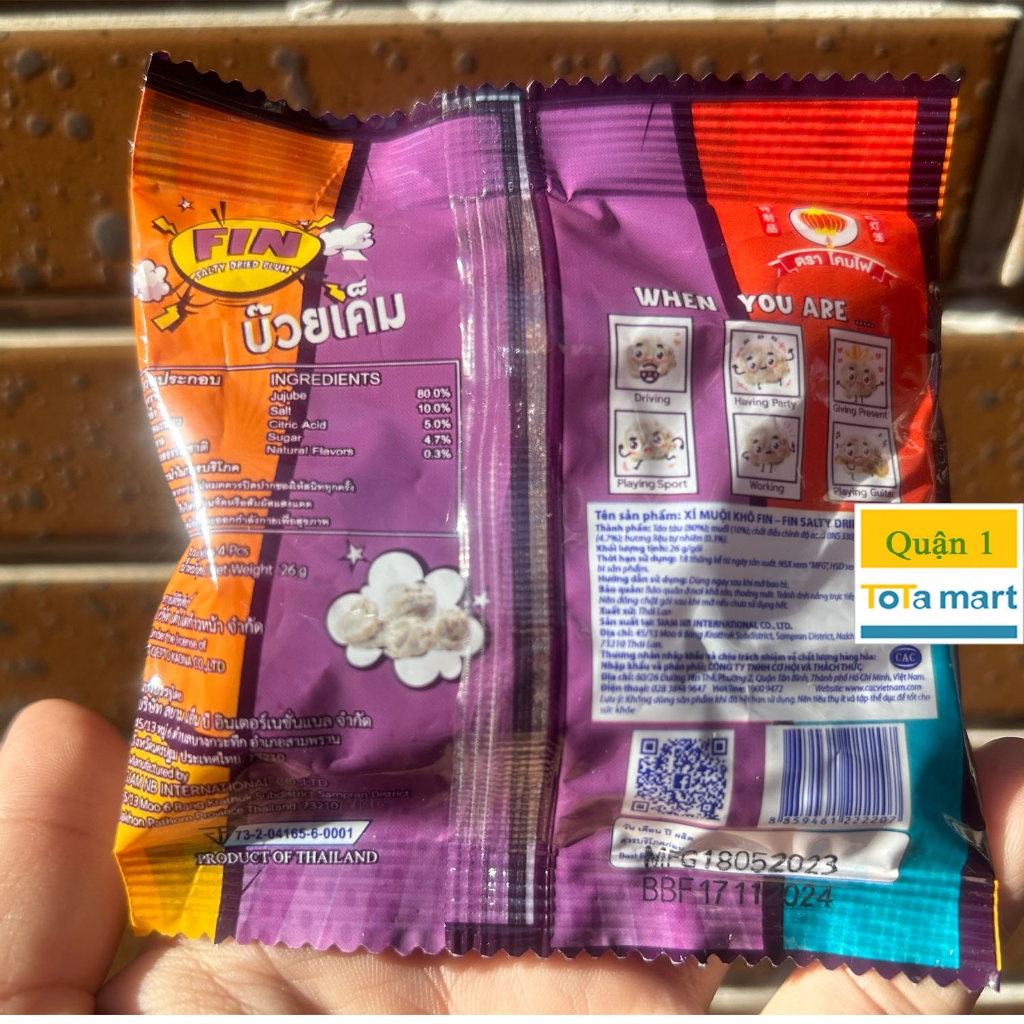 Lẻ 1 gói xí muội / xí mụi khô FIN Thái Lan 26g