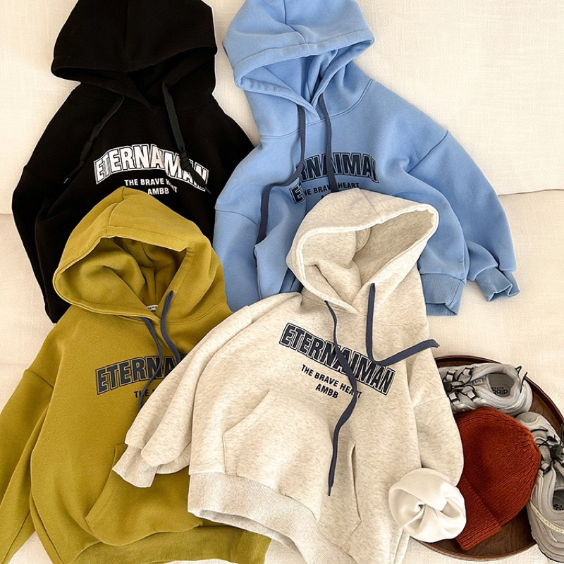 Áo hoodie cho bé trai bé gái size 12-35kg, hàng hãng AMBB cao cấp, áo hoodie nỉ lót lông nhẹ mùa thu đông cho bé