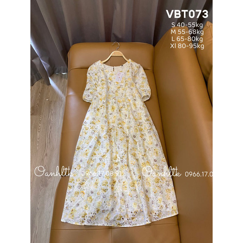Bigsize 40-95kg Đầm thiết kế dáng tầng tay lỡ chất boi thêu hoa