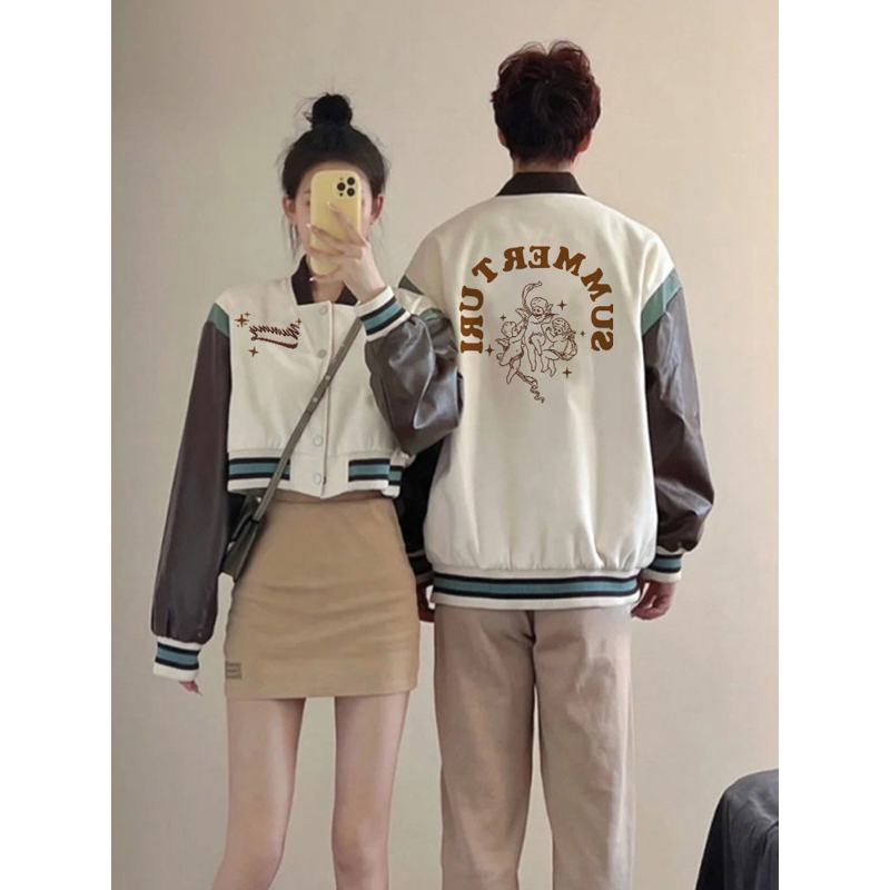 ÁO ĐÔI BOMBER VST DẠ TAY DA CHỮ THÊU HÀNG QUẢNG CHÂU LOẠI 1