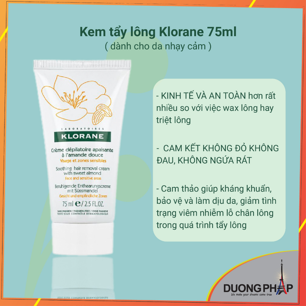 Kem tẩy lông da nhạy cảm Klorane 75ml