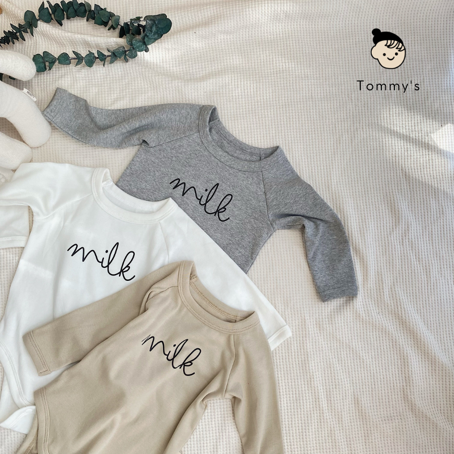 Bộ bodysuit Body chip dài tay bé trai bé gái MILK tông màu Hàn Quốc 0-24 thángTOMMY HOUSE
