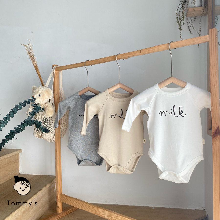 Bộ bodysuit Body chip dài tay bé trai bé gái MILK tông màu Hàn Quốc 0-24 thángTOMMY HOUSE