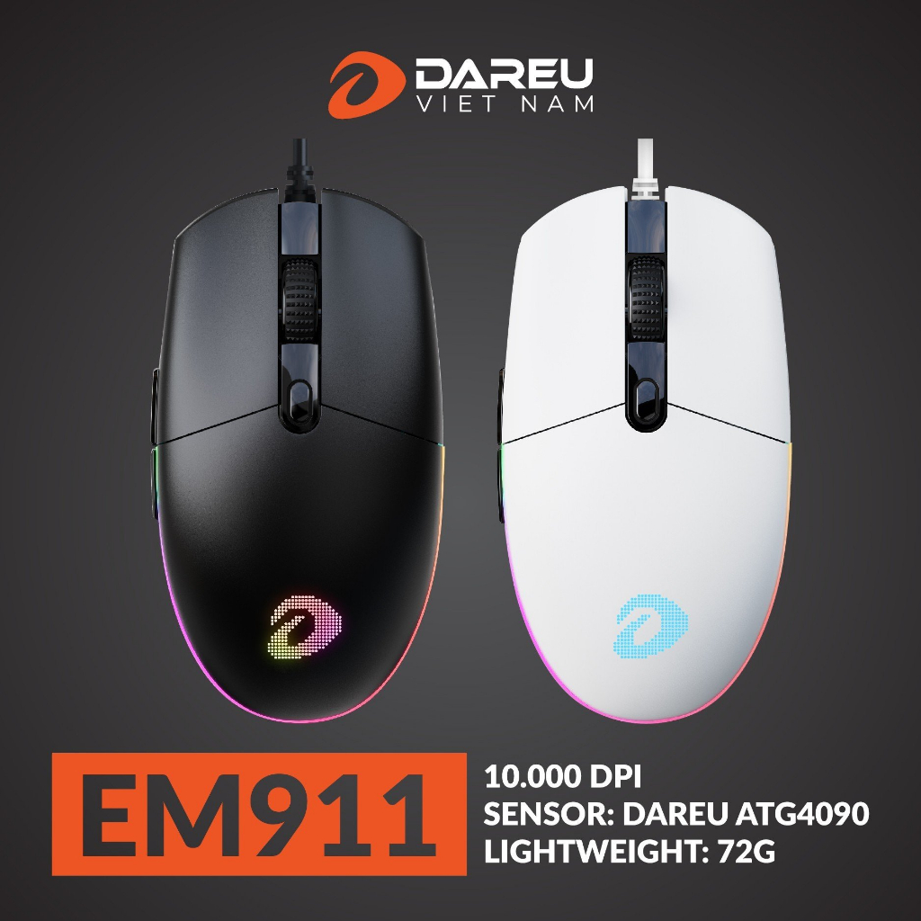Chuột Gaming Dareu EM911 sẵn 2 màu  New - Chính Hãng BH 24 Tháng