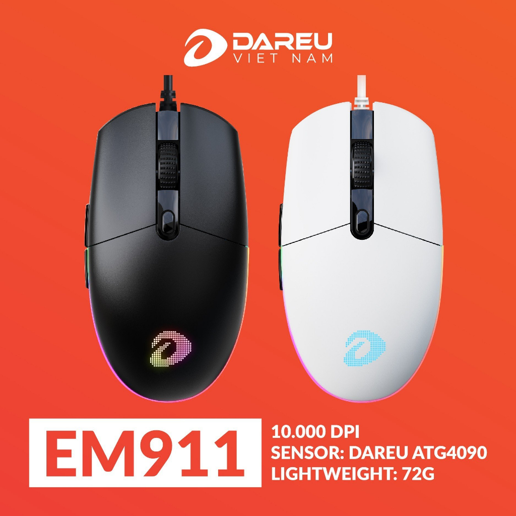 Chuột Gaming Dareu EM911 sẵn 2 màu  New - Chính Hãng BH 24 Tháng
