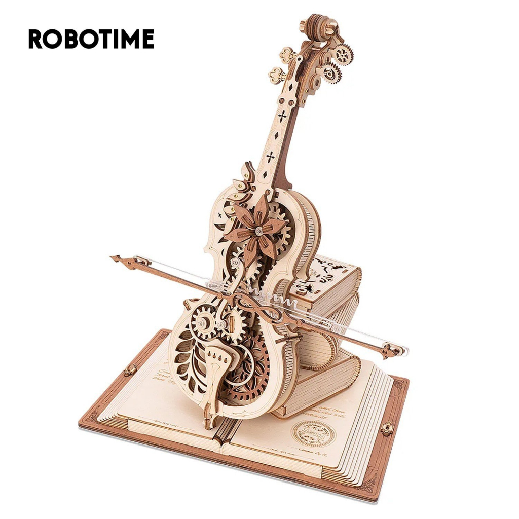  Hộp nhạc Robotime. Mô hình gỗ 3d tự lắp táp ROKR Magic Cello Mechanical Music Box 3D Wooden Puzzle AMK63 