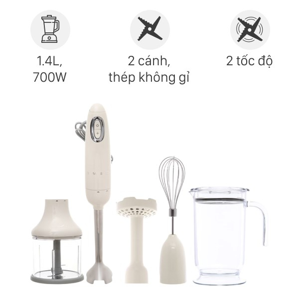 Máy Xay Cầm Tay Smeg HBF02, Máy Xay Đồ Ăn Dặm, Thiết Kế Đẹp, Xay Nhanh, Công Suất 700W, Nhập Đức, BH 12 Tháng