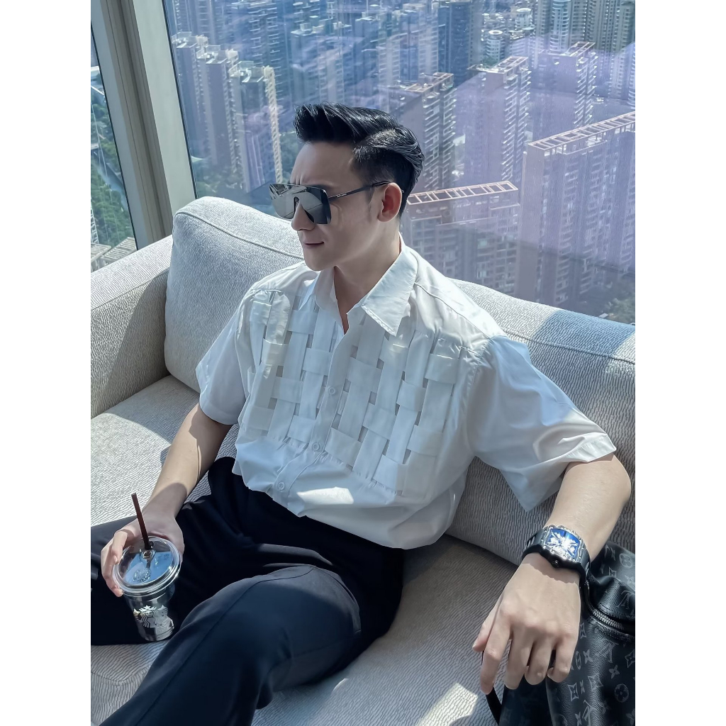 Áo Sơ Mi Đan Ngực Tay Lỡ Dáng Rộng Chất Chéo Hàn Dày Dặn Lên Form,Sơ Mi Kiểu Trẻ Trung Công Sở Phối Ngưc Hàn Quốc