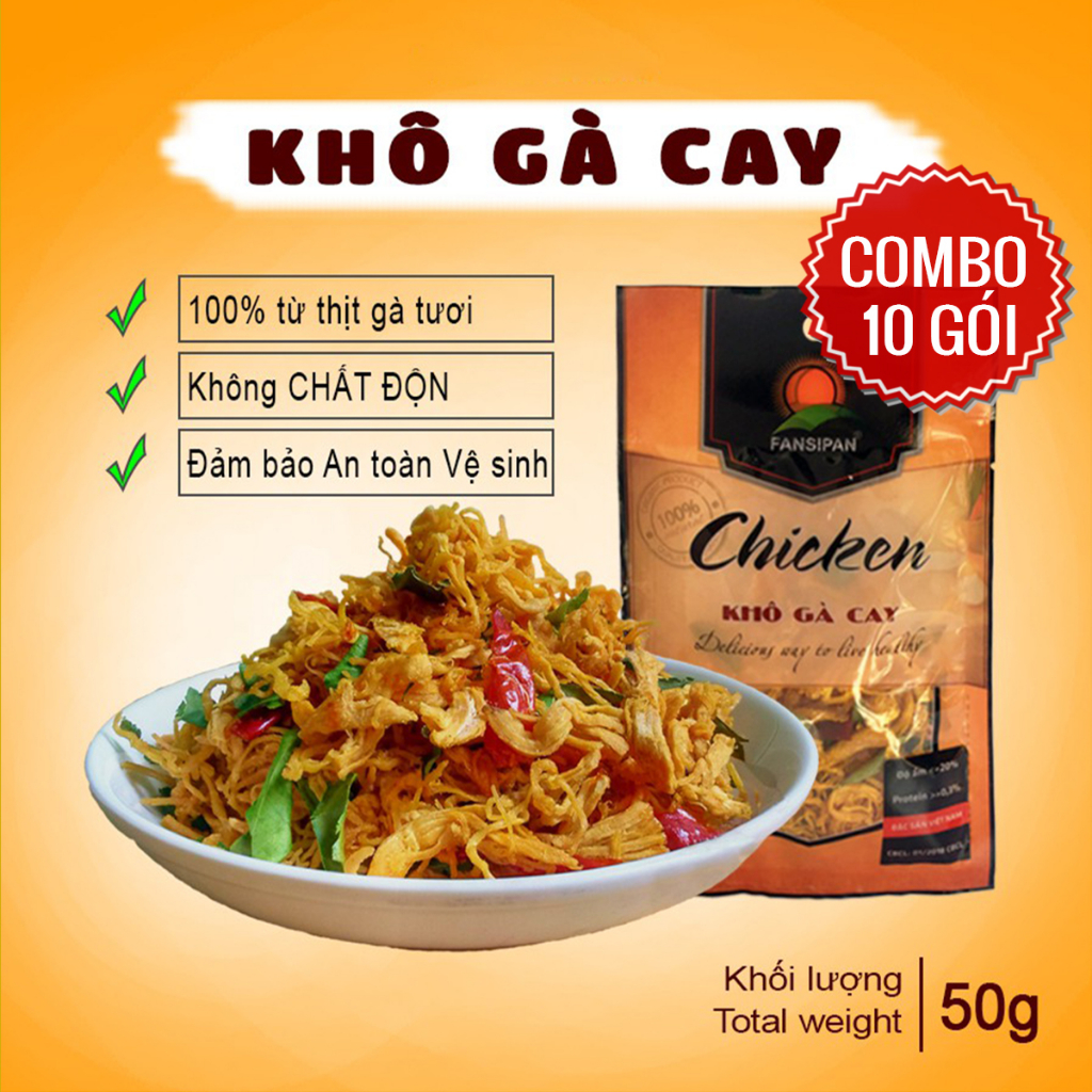 COMBO 10 Gói Khô Gà Cay 50g Thơm Ngon Khó Cưỡng - HULA FOOD