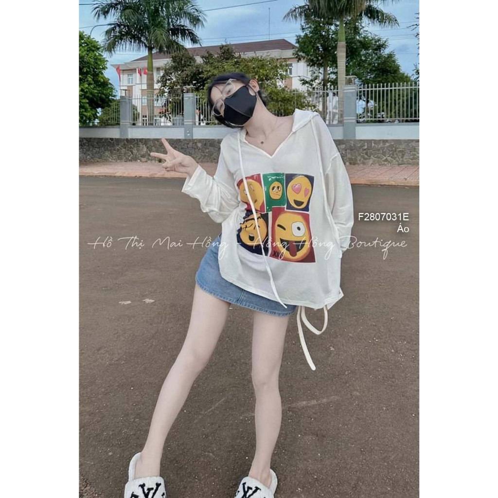Áo phông giấy tay dài phối hình siêu cute có nón!
