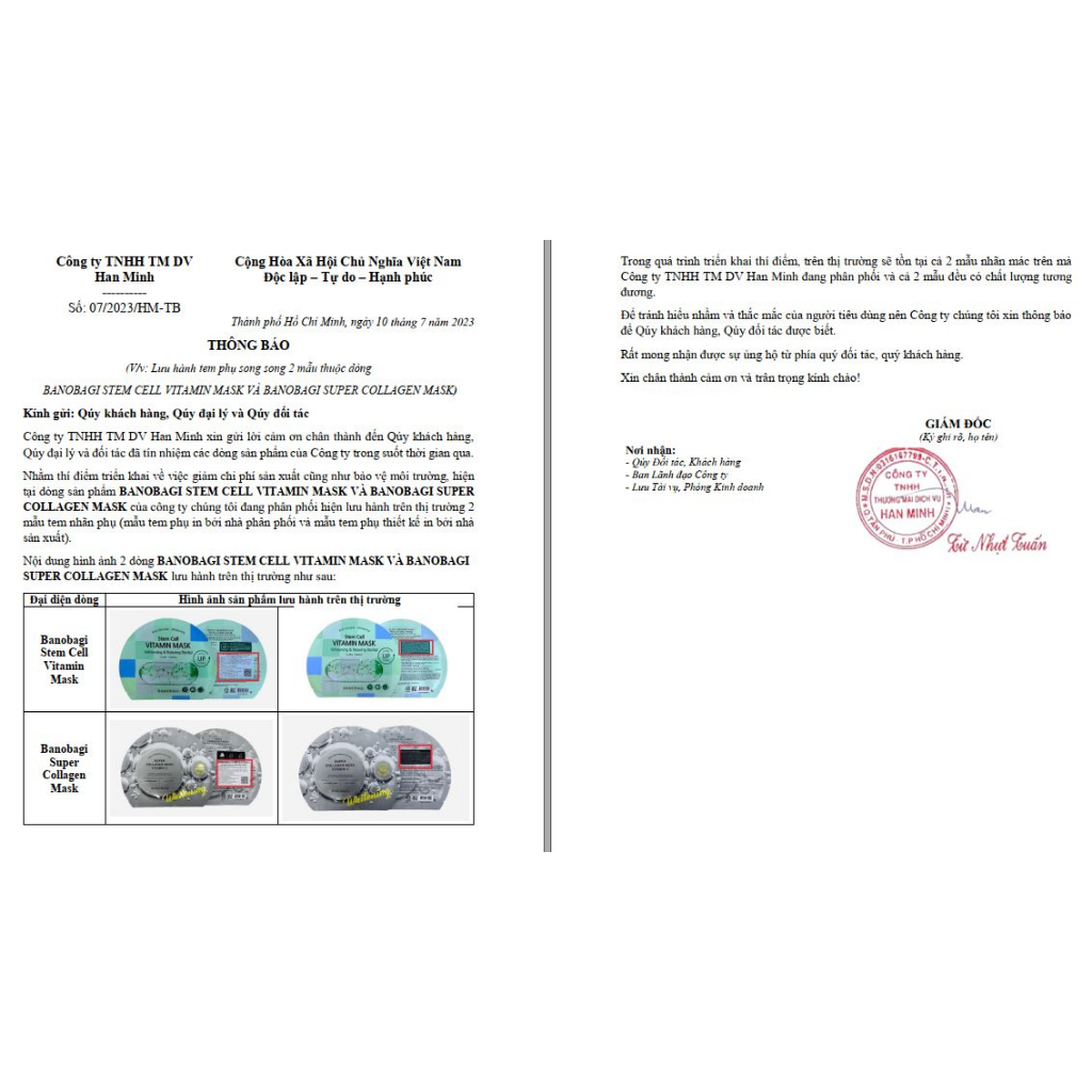 Mặt Nạ Banobagi Dưỡng Sáng Và Cấp Ẩm Cho Da Stem Cell Vitamin Mask 30g - Whitening and Moisture