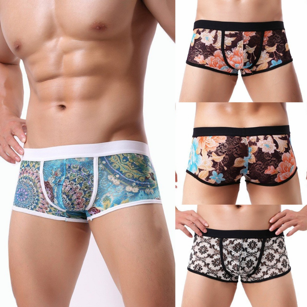 Quần lót ren thun, Quần lót nam boxer in hoạ tiết thoáng mát co giãn thoải mái - B149