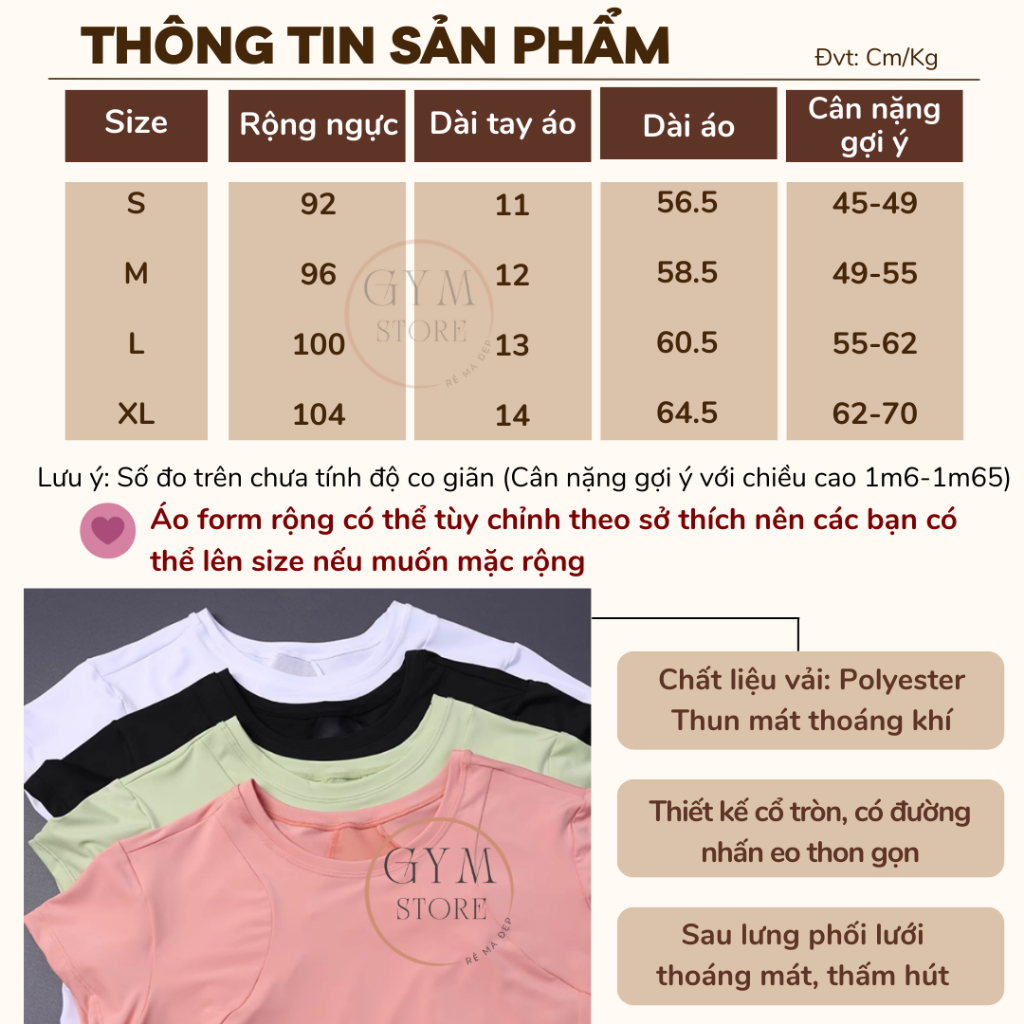 Áo Thun Thể Thao Gym Yoga Nữ Cổ Tròn Thun Mềm Mịn Co Giãn Tốt Thoáng Mát 400