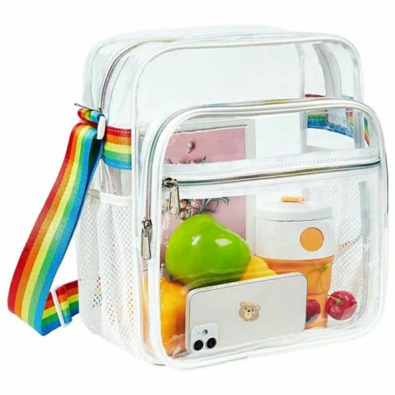 Túi đeo chéo trong suốt phối lưới 1 bên dành cho nam và nữ SN098