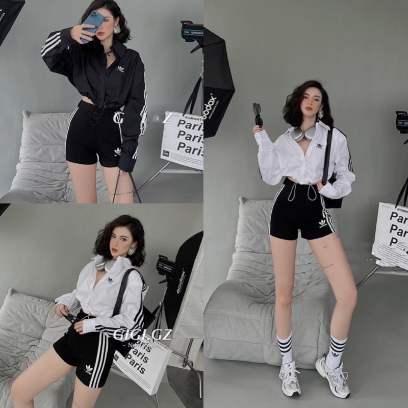 Áo sơ mi thêu d.as sọc dài tay croptop rút eo 115(kèm ảnh thật và video)