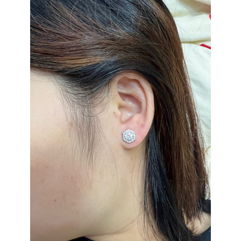 Khuyên Tai Nam/Nữ Lục Giác Đính full Kim Moissanite