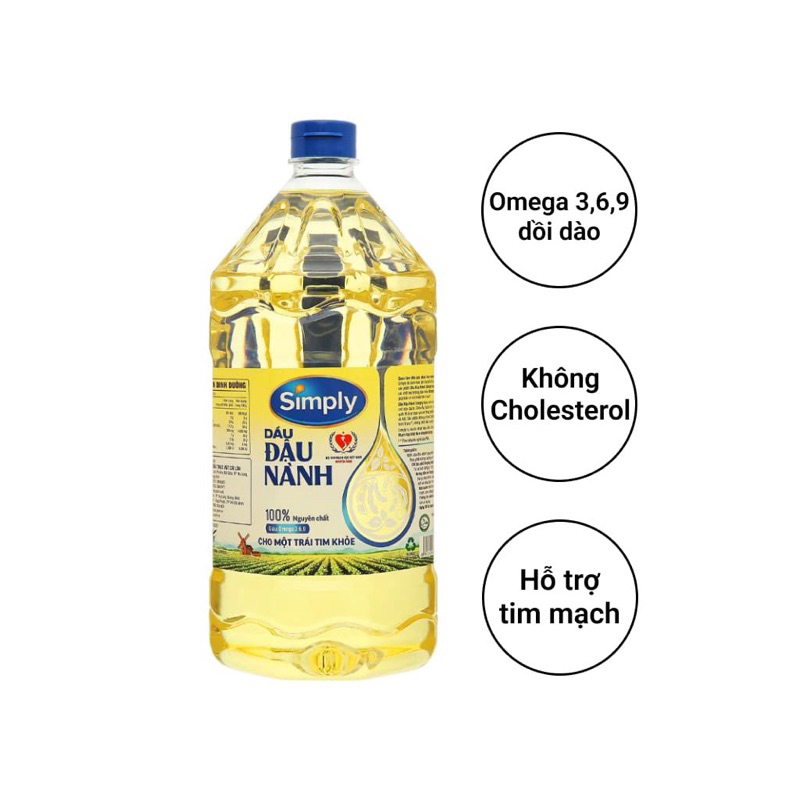 Dầu ăn đậu nành Simply 2 lít, dầu dán chiên các món ăn