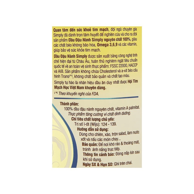 Dầu ăn đậu nành Simply 2 lít, dầu dán chiên các món ăn