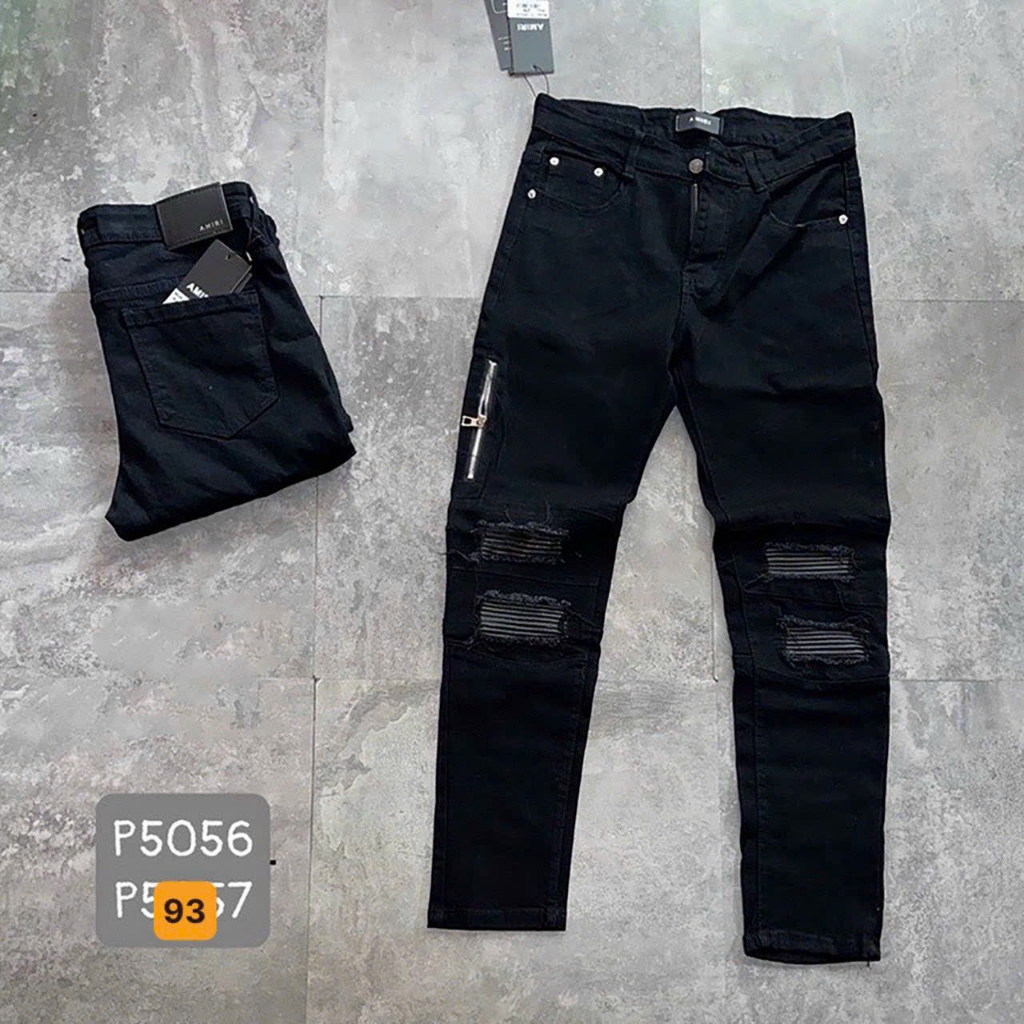 Quần jeans nam cao cấp rách có vá da cực chất co dãn nhẹ thoải mái có phối khóa
