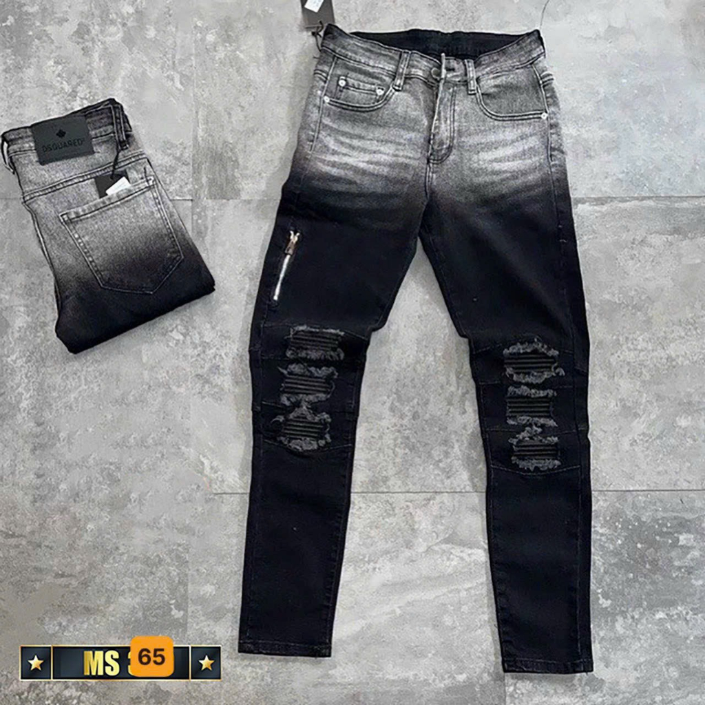 Quần jeans nam cao cấp rách có vá da cực chất co dãn nhẹ thoải mái có phối khóa