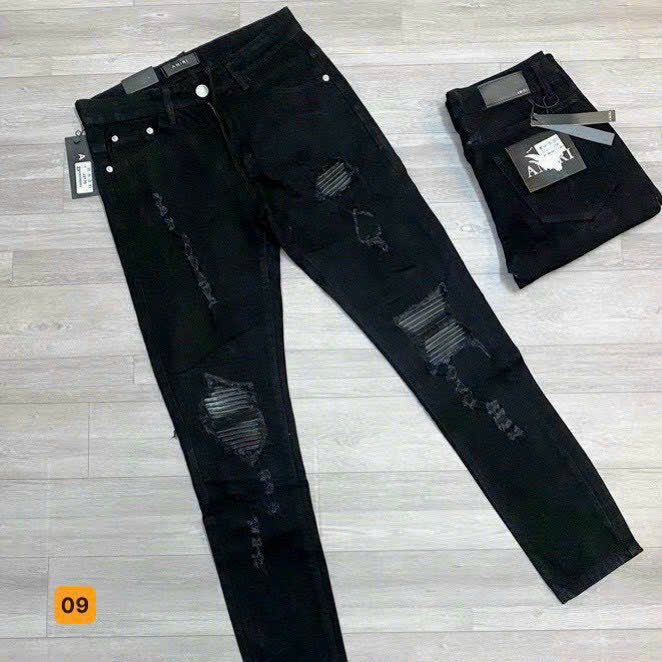 Quần jeans nam cao cấp rách có vá da cực chất co dãn nhẹ thoải mái có phối khóa