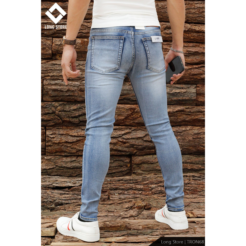 Quần jean nam xanh nhạt Silver Blue Lightning LONGARES cao cấp chất vải bò co giãn dáng ôm skinny siêu đẹp TRON68