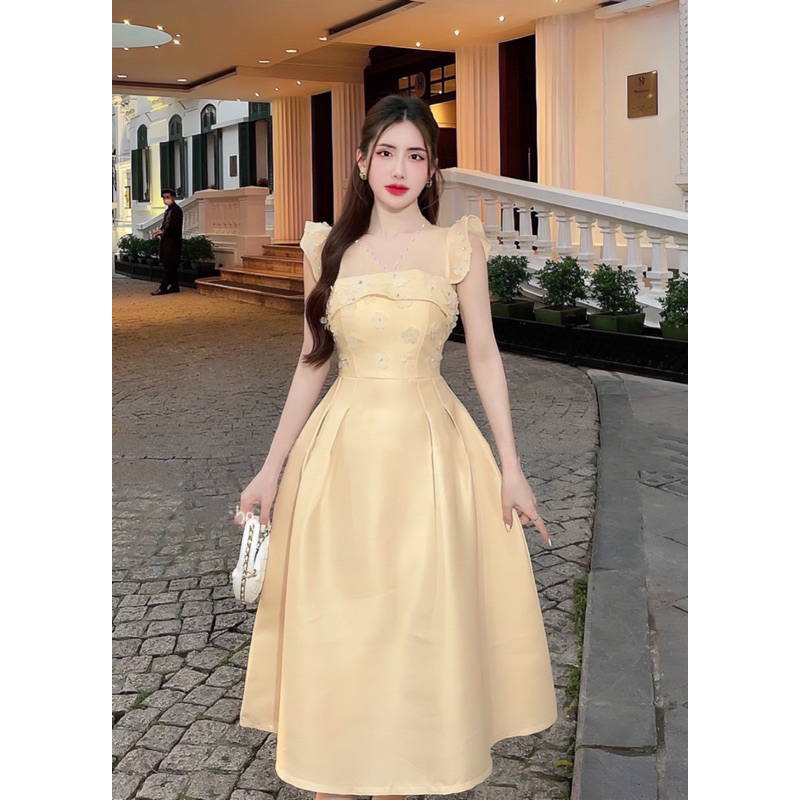 Đầm dự tiệc tafta xoè sang trọng đính hoa laser cao cấp Xưởng may na bùi