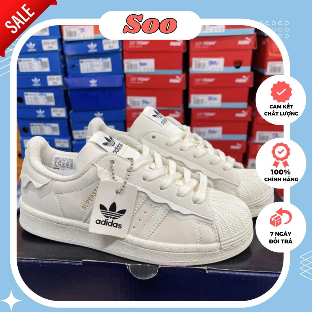 Giày adidas superstar sò kem trắng hàng cao cấp, Giày thể thao sneaker nữ màu trắng cực dễ phối đồ full box bill