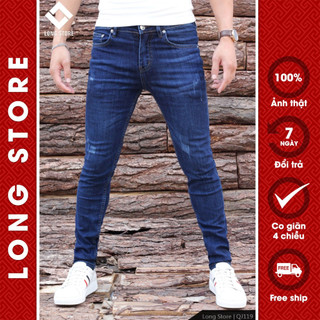 Quần jean nam xước xanh đậm Cobalt Thunder LONGARES chất bò co giãn cao cấp dáng ôm skinny siêu đẹp QJ119