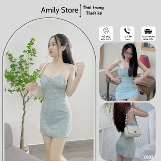 Váy 2 dây ôm body màu Xanh lam sáng da chất liệu thun tăm mềm mại co giãn kiểu dáng Hàn Quốc Amily Store V002