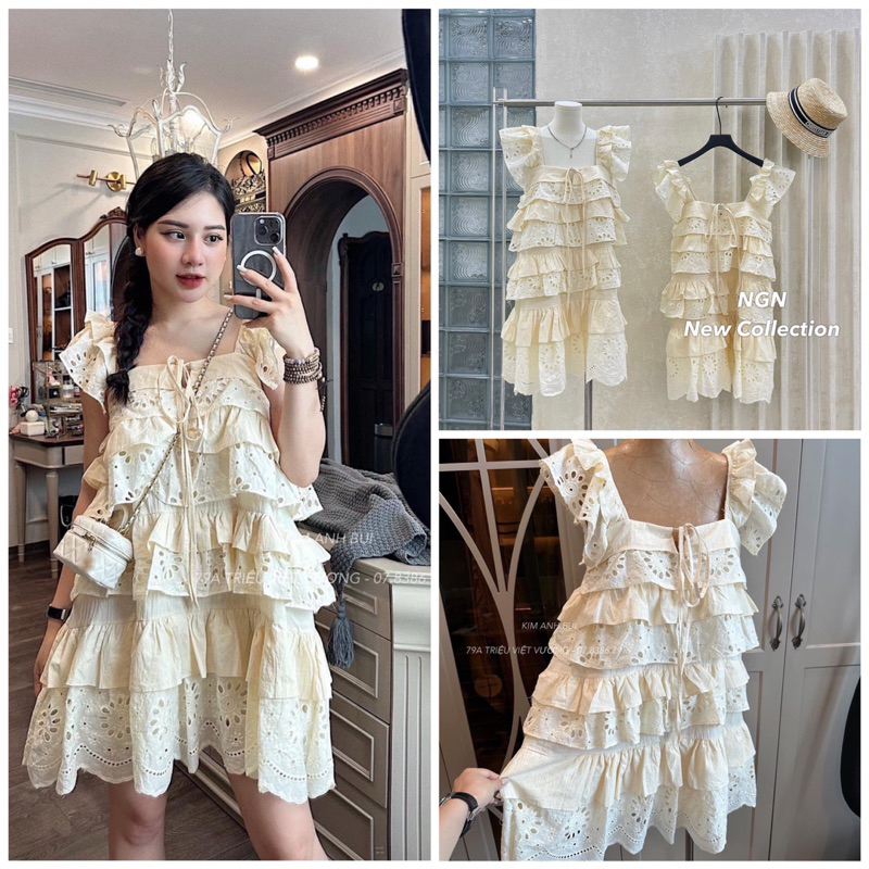 Váy ren tay cánh tiên nhiều tầng (sale)